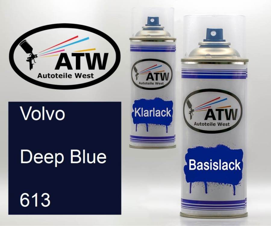 Volvo, Deep Blue, 613: 400ml Sprühdose + 400ml Klarlack - Set, von ATW Autoteile West.